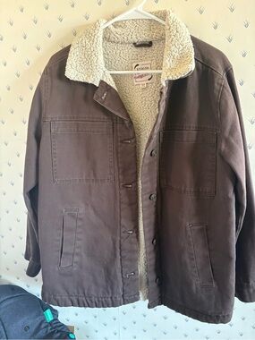 Stoosh Brown Military-Style Jacket with Cream Sherpa Collar